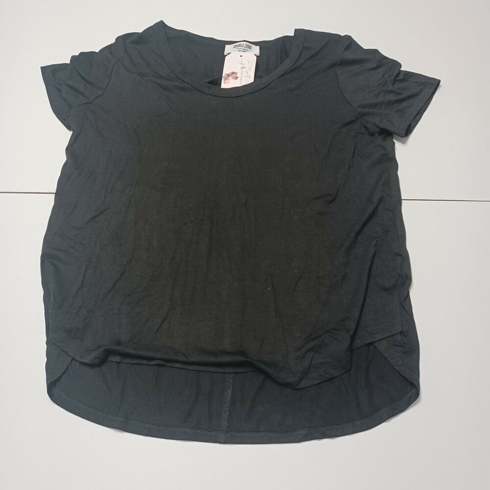 Double Zero Tee Womens Mystical Med T-Shirt Genevieve Basic Black High Low Rayon